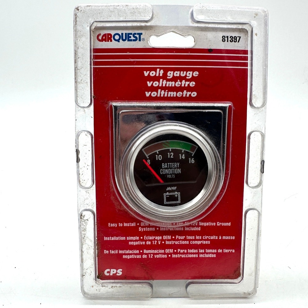 NOS Carquest 81397 Volt Gauge 12V Negative Ground Chrome Vintage New